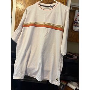 Point Zero Mens XL Vintage Graphic Stripe T-Shirt Off White Orange Crew Neck